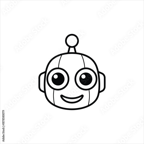 a cartoon robot head with a smiley face and large eyes