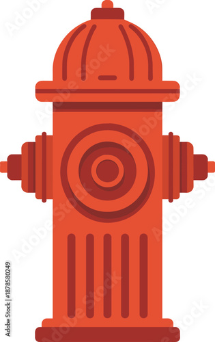 Red fire hydrant illustration, emergency water supply icon, safety equipment, urban street object, isolated on white background, vector design graphic
