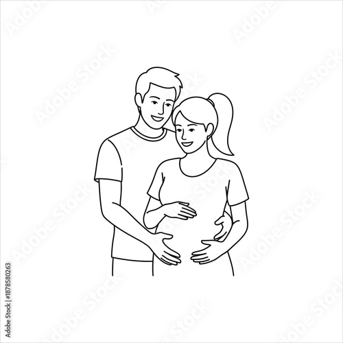 a man and woman embracing and smiling at each other with hands on woman s pregnant belly