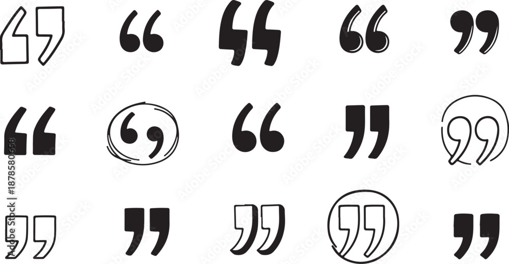 Fototapeta premium Quotation mark doodle hand drawn set. Quotation marks vector design.eps