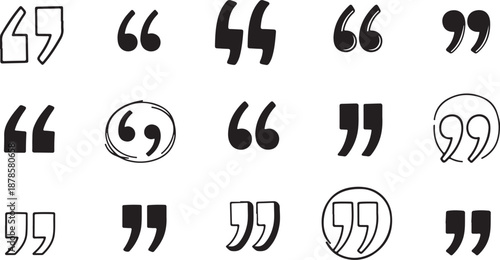 Quotation mark doodle hand drawn set. Quotation marks vector design.eps
