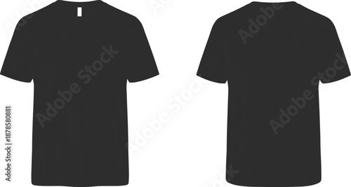 Black t shirt mockup front and back view, blank apparel template for branding, print design and streetwear presentation