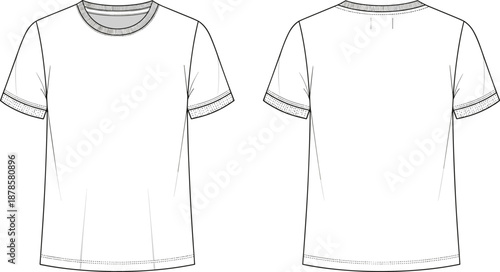 Blank crew neck t shirt technical fashion illustration showing front and back views flat vector apparel design template