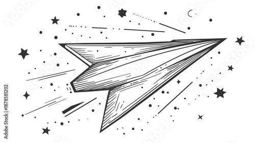 Black and White Paper Plane Flying.