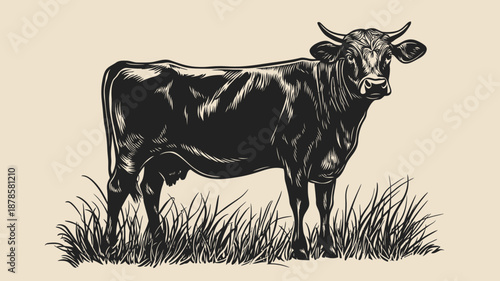 Black Cow Standing in the Grass.