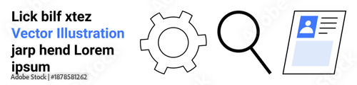 Gear, magnifying glass, and user profile emphasize concepts of research, settings, and personalization. Ideal for process optimization, system design, analytics, data security user profiles