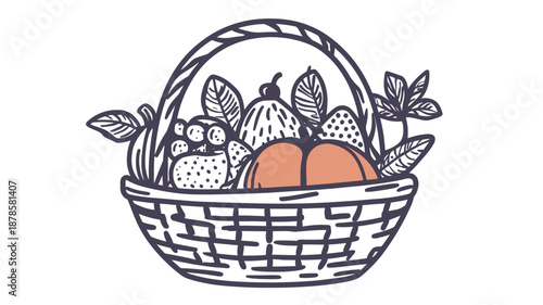Illustration of a Basket Full of Fruits.
