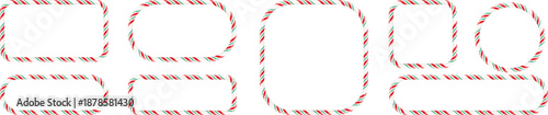 Festive candy cane striped frames and borders set for holiday design and decoration