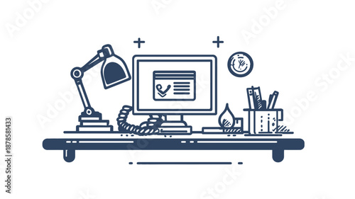 Illustration of a Modern Office Workspace Setup.