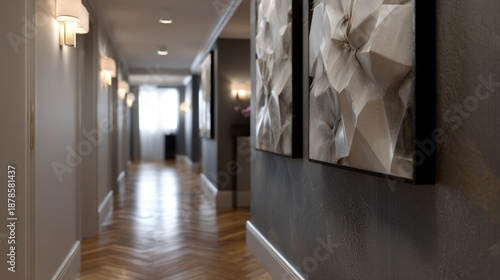 Enovated hallway with modern lighting.