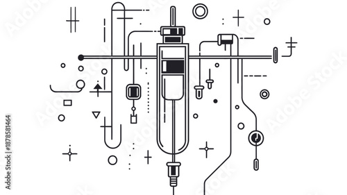 Laboratory Equipment Diagram with Various Symbols.
