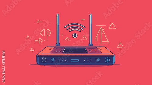 Wireless Router with Antennas and WiFi Signal.
