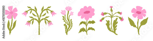 Vector hand drawn sketchy doodle illustration, flowers for prints and cards, simple minimal design elements, blossom and spring