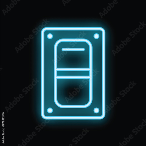 Glowing neon line computer hard disk icon isolated on black background 4k video footage
