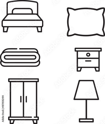 Home Furniture and Interior Line Icons