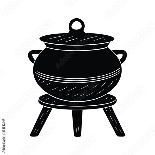 Traditional Clay Cooking Pot On Wooden Table