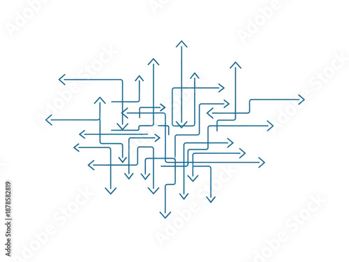 Blue interconnected lines with arrows forming a complex directional network