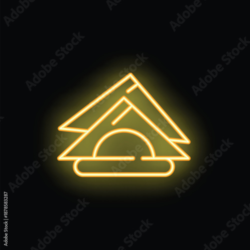 Bright yellow neon icon representing folded napkins in a napkin holder, ideal for a restaurant menu or website
