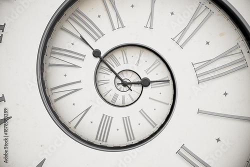Fotografie Vintage distressed white spiral clock dial with roman numerals