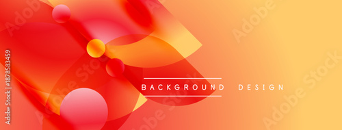 Abstract vibrant background. Orange, red hues blend smoothly. Shapes overlap creating dynamic visual effect. Modern design element.