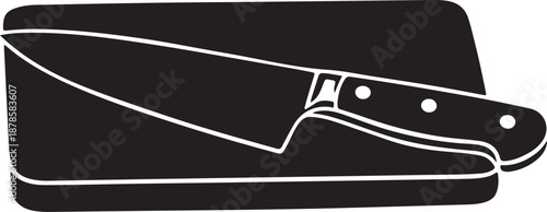 Knife on cutting board simple black and white icon