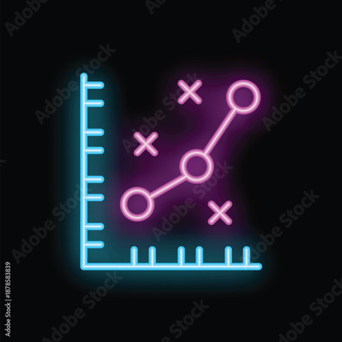 Glowing neon icon of a graph with data points fluctuating, symbolizing market volatility