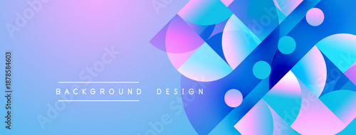Abstract geometric shapes blend vibrant blues, pinks, purples. Gradient background creates dynamic visual effect. Text reads background design.