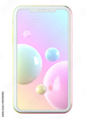 Wallpaper Mural A rounded smartphone featuring colorful bubble-style graphics suitable for study applications. It is cut out on a transparent background Torontodigital.ca