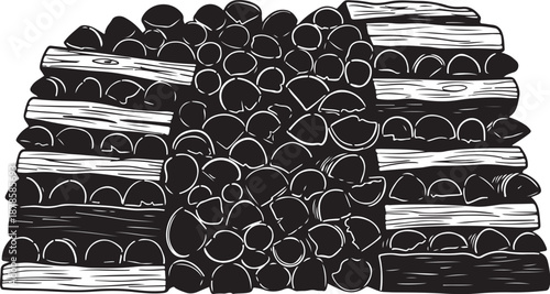 Stack of charcoal logs for barbecue and outdoor cooking