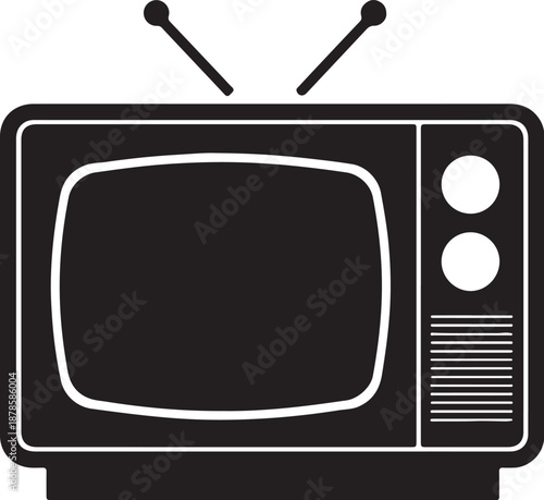 Minimalist TV icon vector illustration, showcasing a classic television design with an antenna, ideal for graphic projects