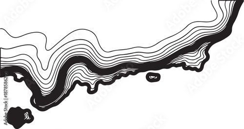 Black and white topographic map illustration with contour lines