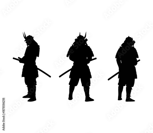 cool samurai silhouettes on white background, for tattoos or stickers