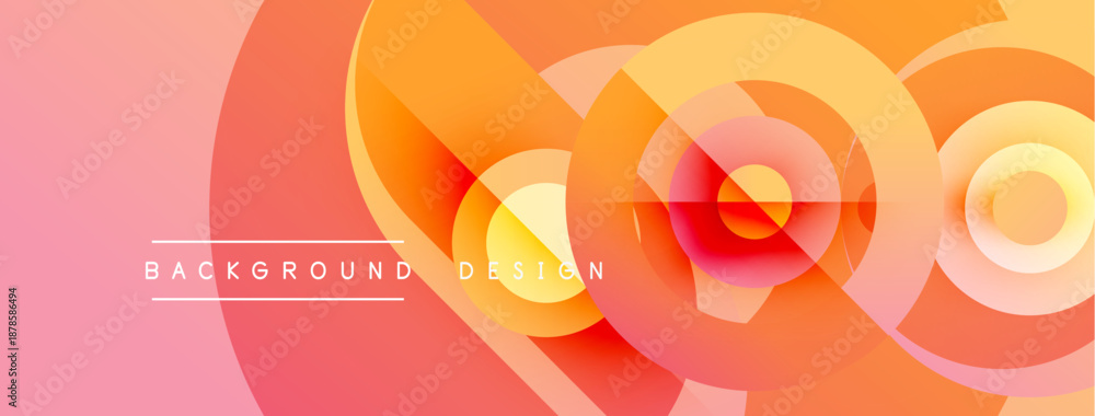 Fototapeta premium Abstract design features layered circles, gradients. Pink, orange hues create modern visual impact. Text reads background design.