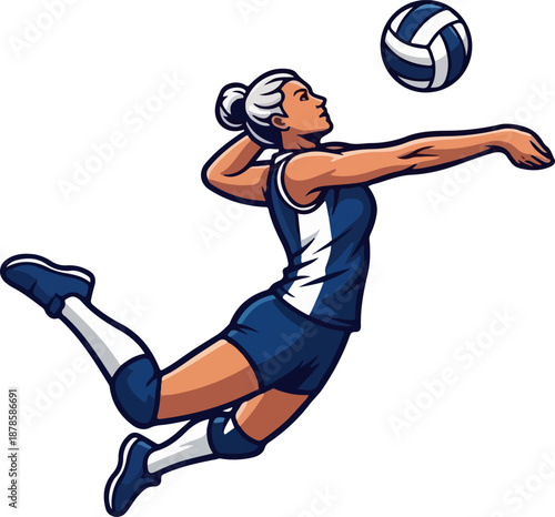 Dynamic Female Volleyball Player Spiking Ball in Mid-Air