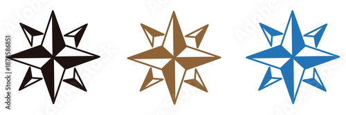 Colorful compass rose icons illustrating direction and navigation symbols