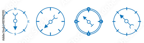 Collection of minimalist compass and gauge icons showing various directional indications
