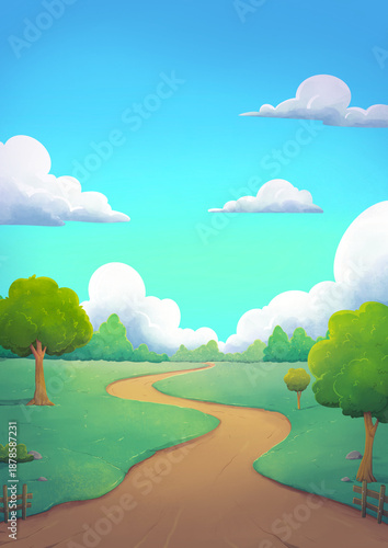 Φωτογραφία Meadow Path Landscape Background Illustration