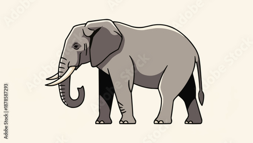 Illustration of a large grey elephant with tusks.