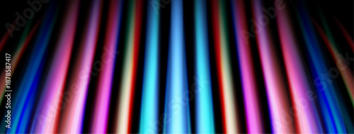 Vertical colorful light streaks dominate black background. Vivid hues blend, creating abstract visual effect. Brightness contrasts sharply with darkness.