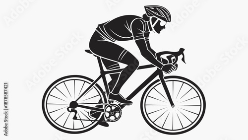 A black silhouette of a cyclist riding a bicycle with white outlines