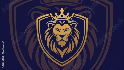 Majestic Lion Head Emblem with Crown and Shield.