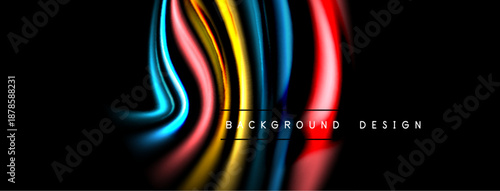 Abstract colorful lines flow, creating dynamic background. Bright shades contrast against dark space. Modern design element.