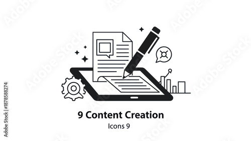 Content Creation Illustration with Pencil and Document.