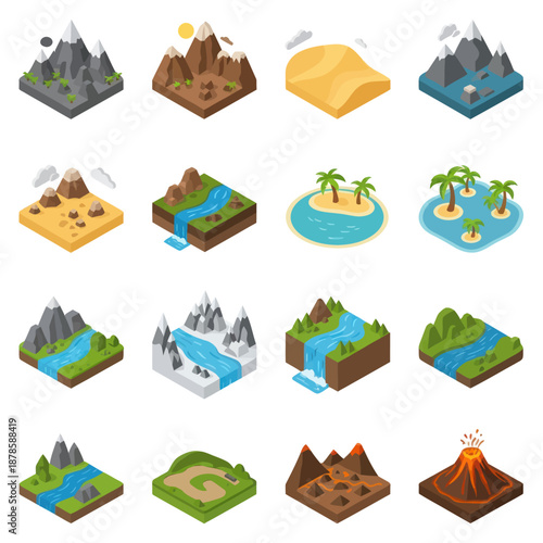 Slika na platnu Collection of 3D Isometric Landscapes and Landforms.