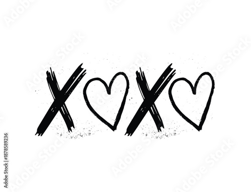 Xoxo With Heart typography, Black xoxo hugs and kissing brush lettering lipstick PNG design, xoxo art print, xoxo sticker for valentine, xoxo svg cut file, Hearts xoxo png, xoxo text vector.