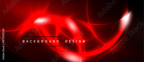 Abstract red neon lines create dynamic background. Bright curves, swirls, energy radiate from central point. Dark backdrop enhances glow.