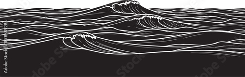 Monochromatic illustration of wavy lines on black background