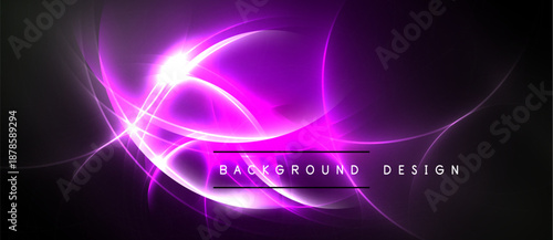 Abstract purple energy swirls, bright light center. Dark background creates dramatic visual effect. Modern design element.