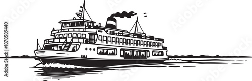 Vintage Cruise Ship Sailing on Calm Waters Illustration Art