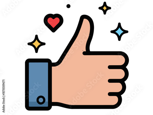 A cheerful thumbs-up graphic with a heart and sparkles. Bright, modern illustration perfect for social media and website design. Positive and celebratory!